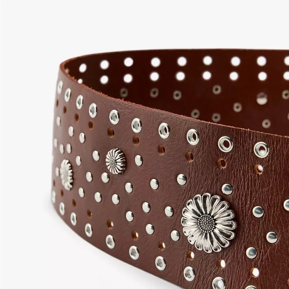 ZARA LEATHER BELT WITH FLORAL DETAIL